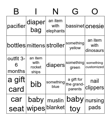 Baby BINGO Card