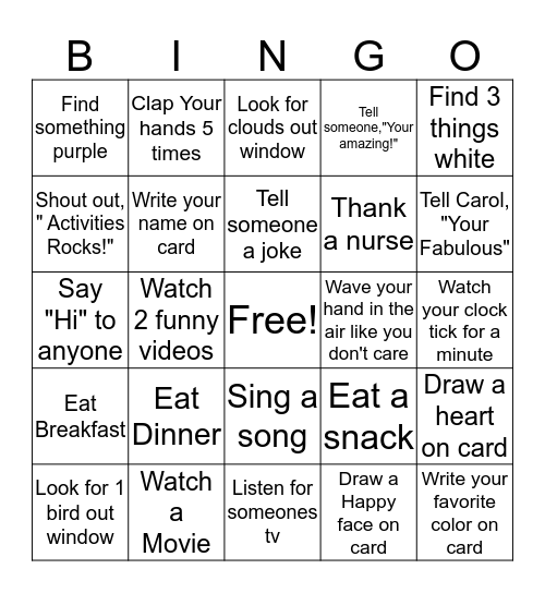 Room  Bingo #2 Bingo Card