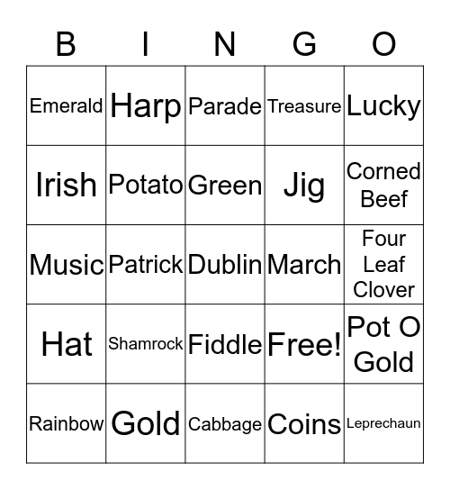 St. Patrick's Day Bingo Card