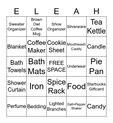 Bridal Bingo Card