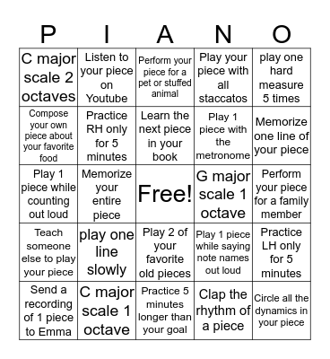 Practicing Bingo Card