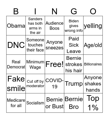Meza Debate Watch Party - Biden vs. Bernie Bingo Card