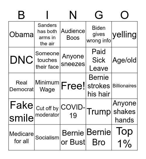 Meza Debate Watch Party - Biden vs. Bernie Bingo Card