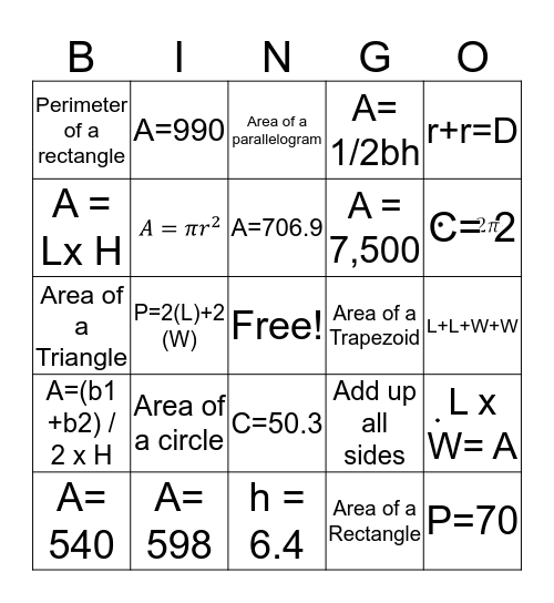 Math 105 Bingo Card