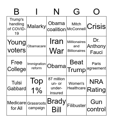 Debate Bingo Card