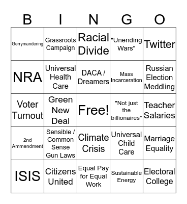 2020 Presidential Debates Bingo Card