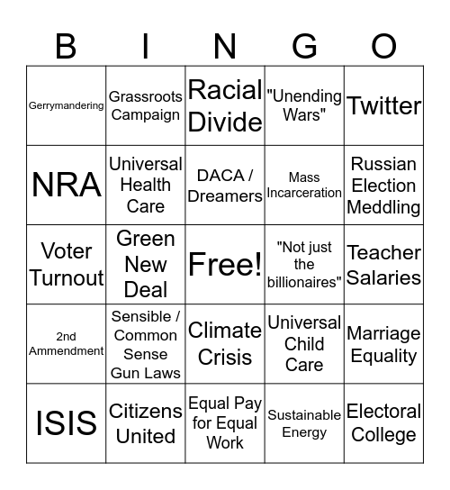 2020 Presidential Debates Bingo Card