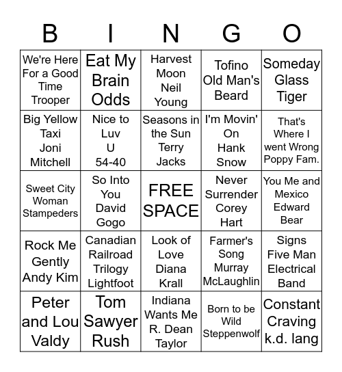 Canadian 2 Bingo Card