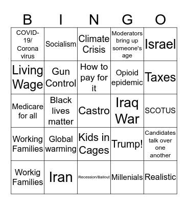 2020 Democratic Debate Bingo #3 Bingo Card