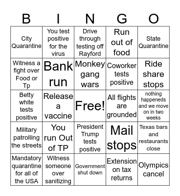 Covid-19 Bingo Card