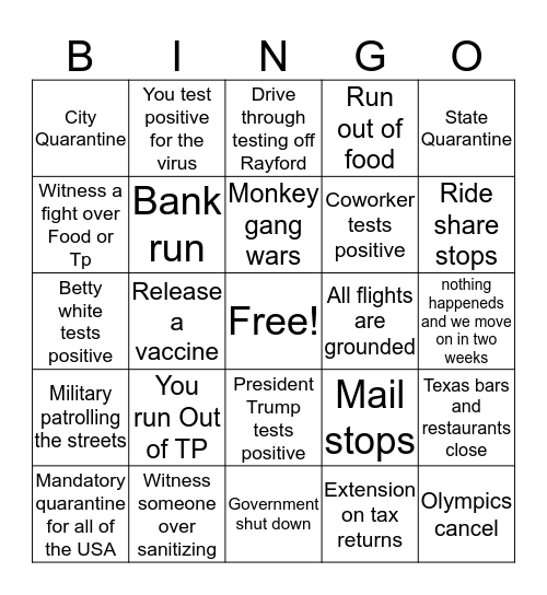 Covid-19 Bingo Card