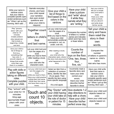 Early Learning Center Choice Board Bingo Card