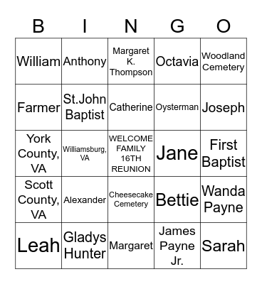 HNUDLEY FAMILY Bingo Card