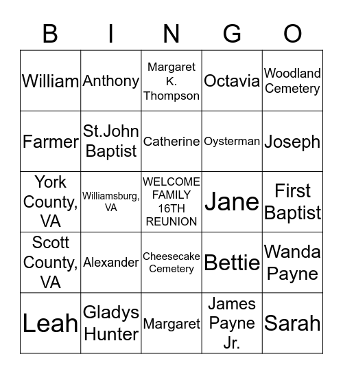 HNUDLEY FAMILY Bingo Card