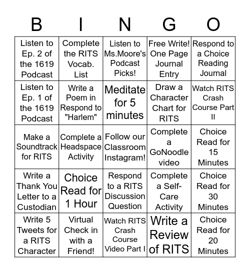 Slytherin Bingo Card