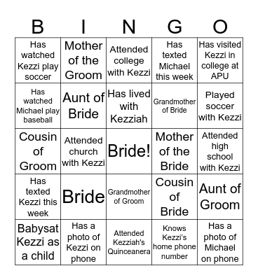 Bridal Bingo Card