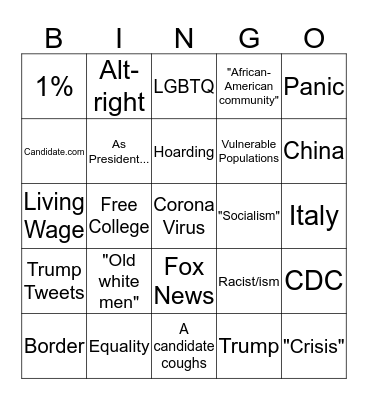 2020 Democratic Debate Bingo Card