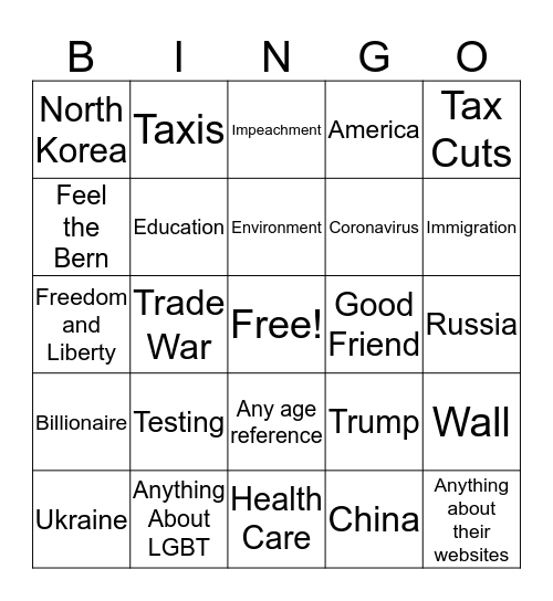 Presidential Debate Bingo Card