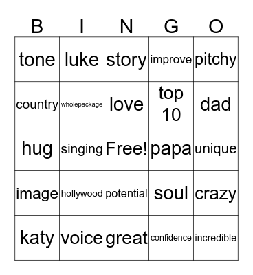 American Idol Bingo Card