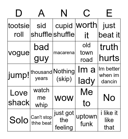 Dance battle Bingo Card