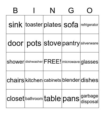 Things you find in a house Bingo Card
