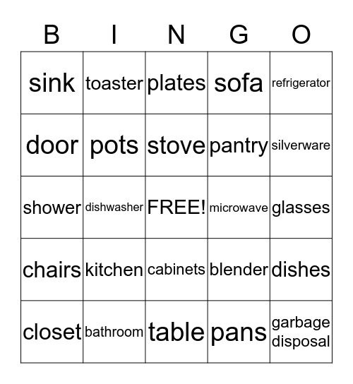 Things you find in a house Bingo Card