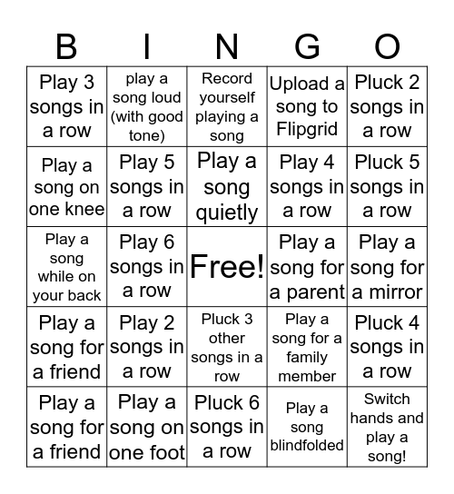 Violin Bingo Card