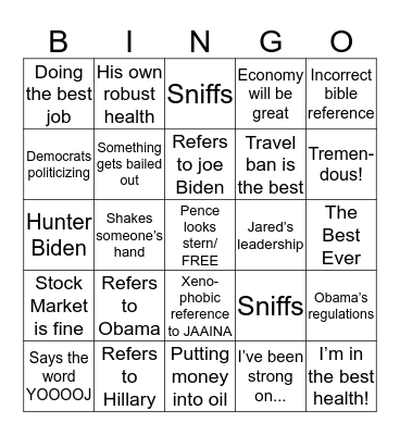 Trump Presser on COVID-19 Bingo Card