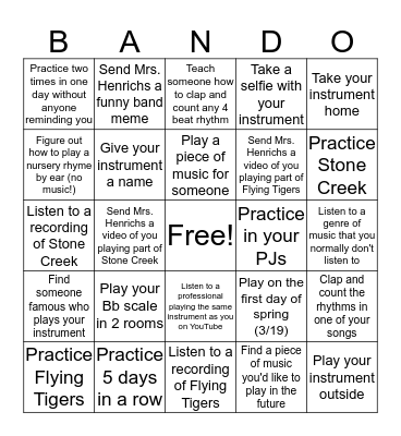 BAND-O Bingo Card
