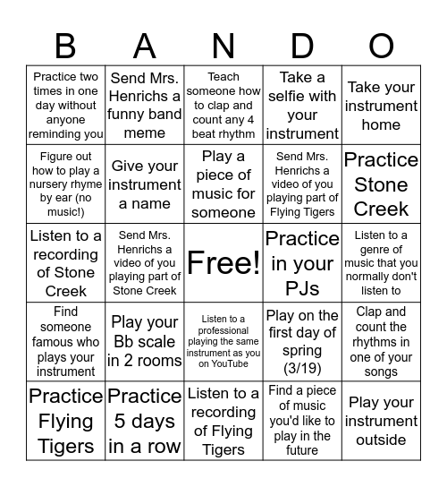 BAND-O Bingo Card