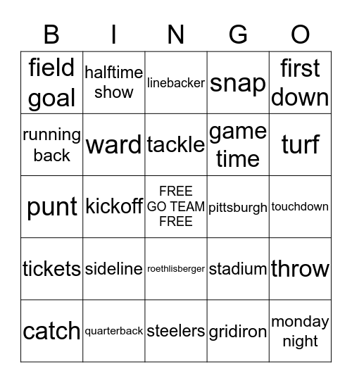 Steelers Football Bingo Card
