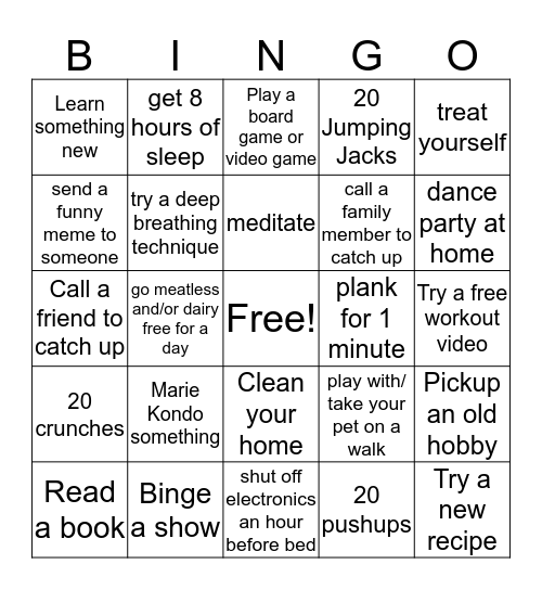 Social Distancing BINGO Card