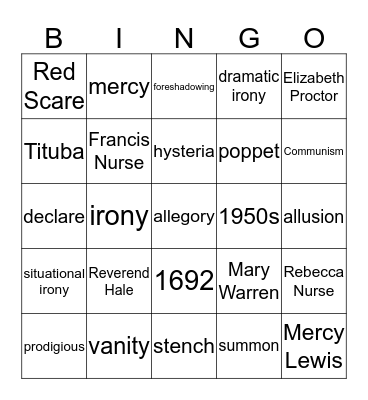 "The Crucible" Bingo Card