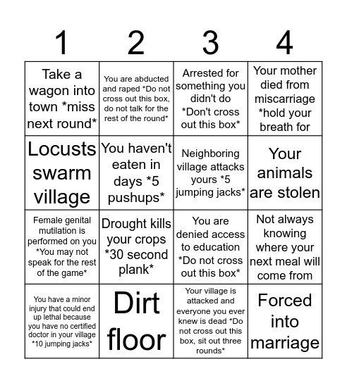 Zaghawa Bingo Card
