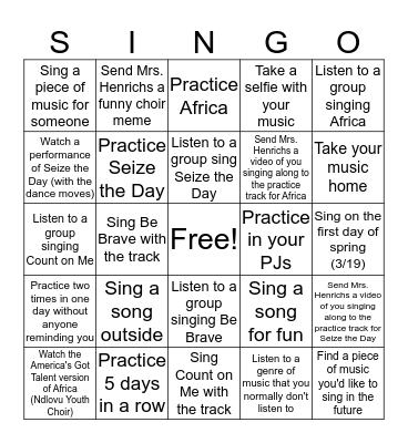 SINGO Bingo Card