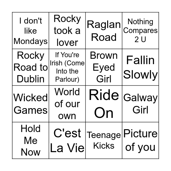 Irish songs Bingo Card