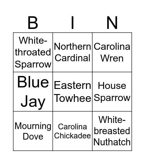 Backyard Bird Bingo Card