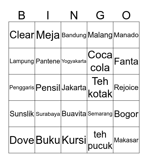 punya yuna cntik Bingo Card