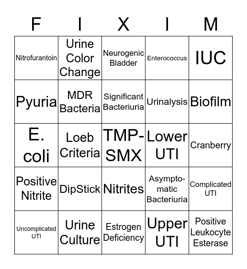 Urinary Tract Infection Awareness Week Bingo Card