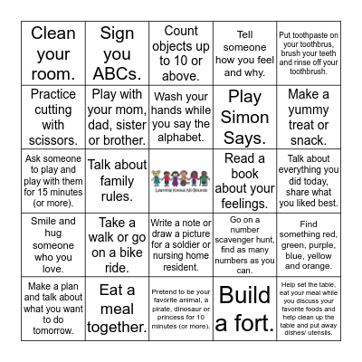 Early Learning Center Choice Board Bingo Card