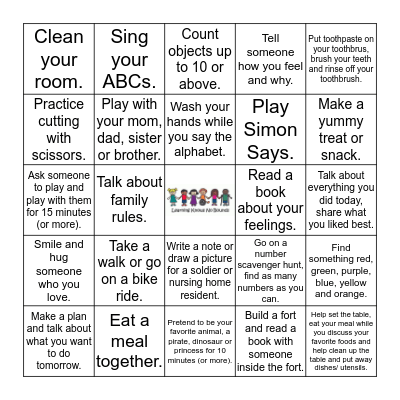 Early Learning Center Choice Board Bingo Card