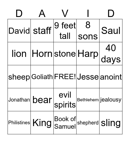 David's Youth Bingo Card