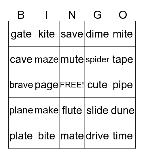 Long Vowel Bingo! Bingo Card