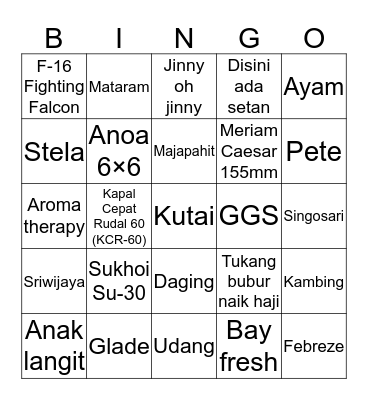 Asano ganteng Bingo Card