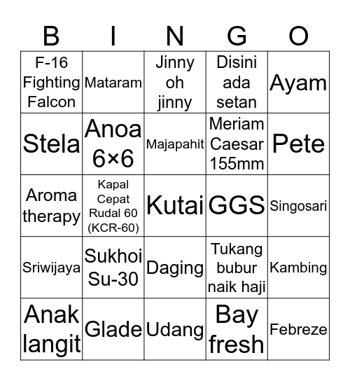 Asano ganteng Bingo Card