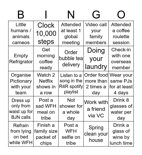 WFH Bingo Card