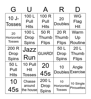 Guard Bingo! Bingo Card