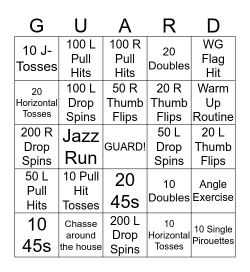 Guard Bingo! Bingo Card