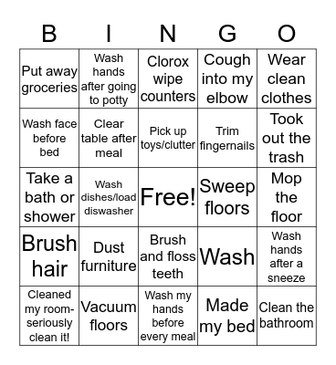 Hygiene Bingo Card