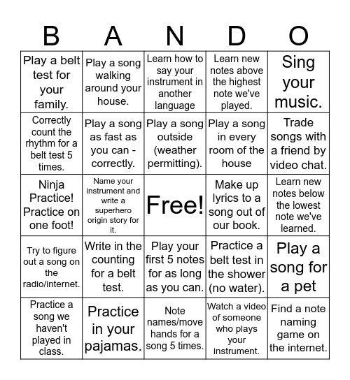 Bando! Bingo Card